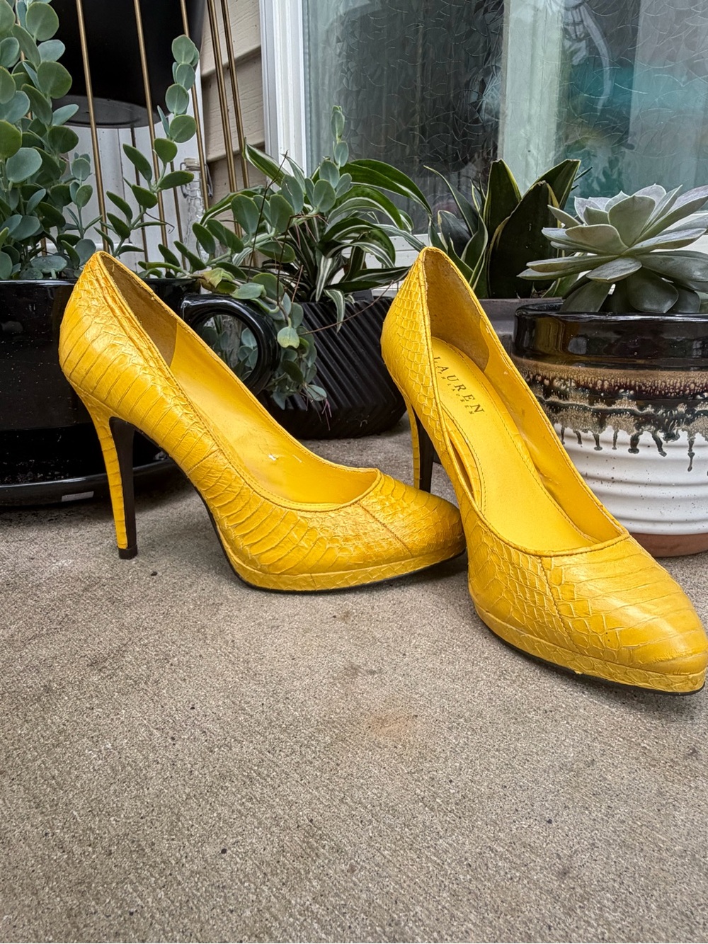 Ralph Lauren “Kailee” Platform Pumps in Lemon Snake (2014)